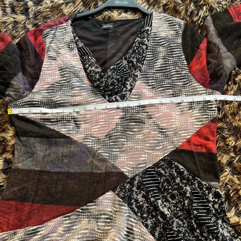 Chic Patchwork Long Sleeve Top - Red, Black, Gray - image 8